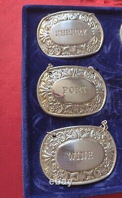 Vintage DECANTER LABEL SET x6 IANTHE Silver plated Original packaging Great Gift