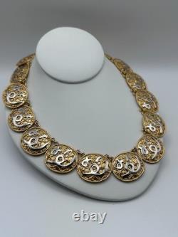 Vintage D'Orlan Two Tone Medallion Collar Necklace Signed 22k Gold Plated 1980s