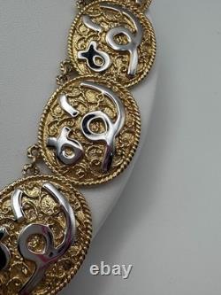 Vintage D'Orlan Two Tone Medallion Collar Necklace Signed 22k Gold Plated 1980s
