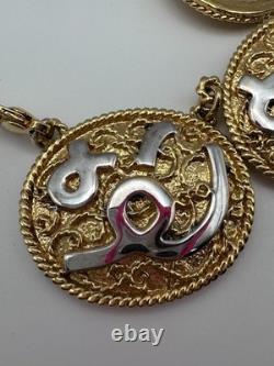 Vintage D'Orlan Two Tone Medallion Collar Necklace Signed 22k Gold Plated 1980s