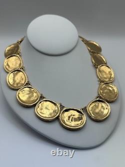 Vintage D'Orlan Two Tone Medallion Collar Necklace Signed 22k Gold Plated 1980s