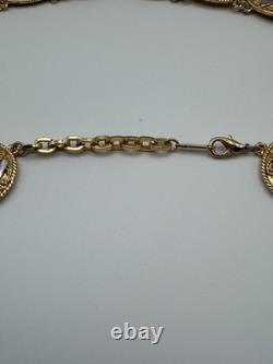 Vintage D'Orlan Two Tone Medallion Collar Necklace Signed 22k Gold Plated 1980s