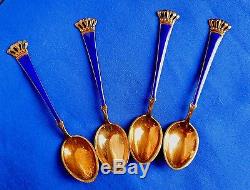 Vintage Danish Gold Plated Sterling Silver And Enamel Spoons By Egon Lauridsen