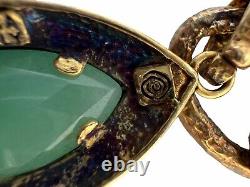 Vintage ETRUSCA Signed 925 Italy Necklace Gold Plated Jadeite Cabochon Bead A10