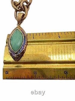 Vintage ETRUSCA Signed 925 Italy Necklace Gold Plated Jadeite Cabochon Bead A10