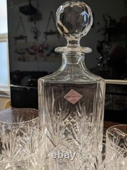 Vintage Edinburgh Crystal Continental Whiskey Set &Silver Plated Tray, New NOS