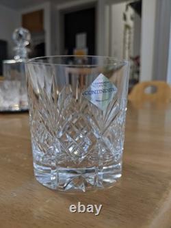 Vintage Edinburgh Crystal Continental Whiskey Set &Silver Plated Tray, New NOS