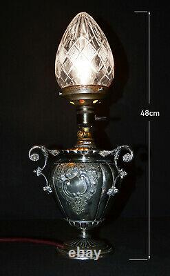 Vintage Edwardian C1910 silver plated 3 handle urn shaped Royal Navy desk lamp