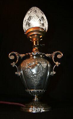 Vintage Edwardian C1910 silver plated 3 handle urn shaped Royal Navy desk lamp