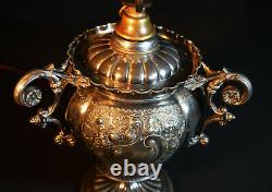 Vintage Edwardian C1910 silver plated 3 handle urn shaped Royal Navy desk lamp