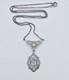 Vintage Edwardian Filigree Glass Lavalier Necklace Rhodium Plated Antique