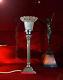 Vintage Edwardian silver plated heavy Corinthian column lamp Victorian shade