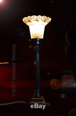 Vintage Edwardian silver plated heavy Corinthian column lamp Victorian shade