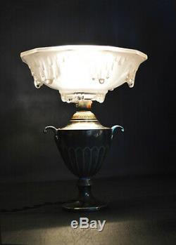 Vintage Edwardian silver plated lamp French Ezan Opalescent icicle glass shade