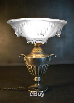 Vintage Edwardian silver plated lamp French Ezan Opalescent icicle glass shade