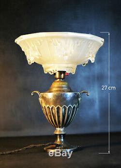 Vintage Edwardian silver plated lamp French Ezan Opalescent icicle glass shade