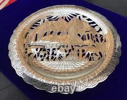Vintage Egypt Egyptian Hallmarked Sterling Silver Pierced Pyramids Sphinx Plate