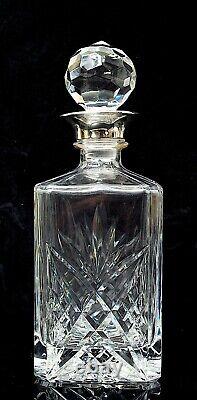 Vintage English Cut Glass Crystal 75oml Decanter With Silver Plated Whisky Tag