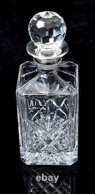 Vintage English Cut Glass Crystal 75oml Decanter With Silver Plated Whisky Tag