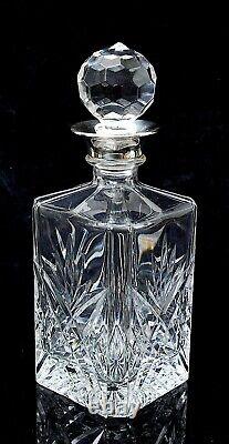 Vintage English Cut Glass Crystal 75oml Decanter With Silver Plated Whisky Tag