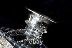 Vintage English Cut Glass Crystal 75oml Decanter With Silver Plated Whisky Tag