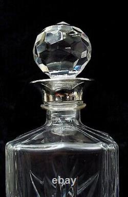 Vintage English Cut Glass Crystal 75oml Decanter With Silver Plated Whisky Tag