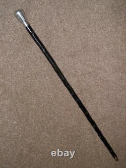 Vintage English Made Silver Plate Topped Rustic Ebonised Walking Stick/Cane