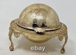 Vintage English Marked Silver Plated Caviar Container Moving Hood Original Liner