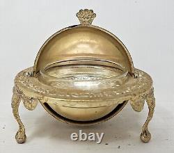 Vintage English Marked Silver Plated Caviar Container Moving Hood Original Liner