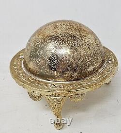 Vintage English Marked Silver Plated Caviar Container Moving Hood Original Liner
