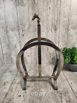 Vintage Equestrian Horse Head Silver Plated Magazine Rack Retro Holder
