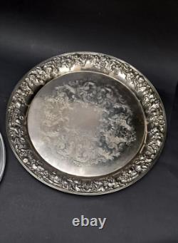 Vintage FRANCE 7Glass Plate in Silver Plated Round EPNS Large Tray 40cm Diameter