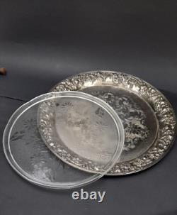 Vintage FRANCE 7Glass Plate in Silver Plated Round EPNS Large Tray 40cm Diameter