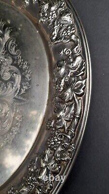 Vintage FRANCE 7Glass Plate in Silver Plated Round EPNS Large Tray 40cm Diameter