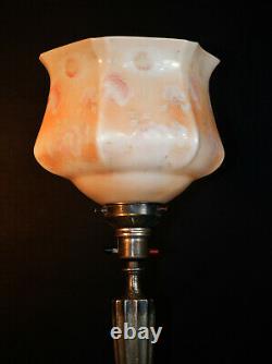 Vintage George V C-1920 L/E silver-plated table lamp hand painted Opaline shade