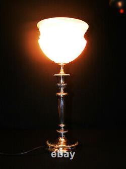 Vintage (George-V) C-1920 silver-plated table lamp hand moulded Opaline shade