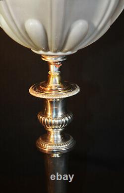 Vintage (George-V) C-1920 silver-plated table lamp hand moulded Opaline shade