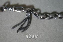 Vintage Germany Signed Silver Plate Sapphire Glass Chain Necklace