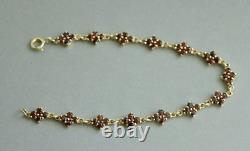 Vintage Gold Plated 925 Sterling Silver Bohemian GARNET Flower Bracelet 18.5 cm