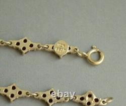 Vintage Gold Plated 925 Sterling Silver Bohemian GARNET Flower Bracelet 18.5 cm