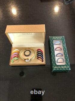 Vintage Gucci 1100L Gold Plated-15 Changeable Bezel Ladies Watch with Original Box