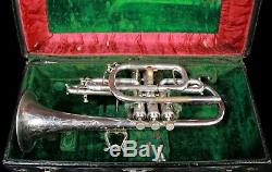 Vintage HN White King Cornet with Original Case 1905-1910, Silver Plated