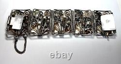 Vintage Hobe Sterling Wide Bracelet Aqua Rhinestones 1/20 14k Gold Plated Signed