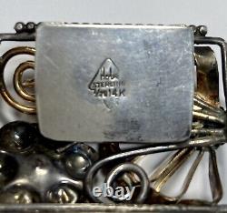Vintage Hobe Sterling Wide Bracelet Aqua Rhinestones 1/20 14k Gold Plated Signed
