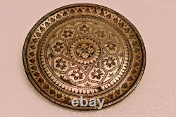 Vintage Indian Bidriware Silver Inlay Plate Bidar Floral Art Tray 5.5 Inch DecR