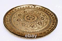Vintage Indian Bidriware Silver Inlay Plate Bidar Floral Art Tray 5.5 Inch DecR