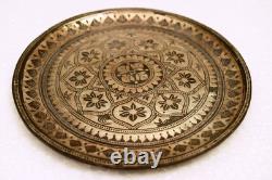 Vintage Indian Bidriware Silver Inlay Plate Bidar Floral Art Tray 5.5 Inch DecR