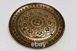 Vintage Indian Bidriware Silver Inlay Plate Bidar Floral Art Tray 5.5 Inch DecR