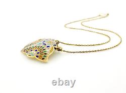 Vintage Indian Guilloche Enamel Fan Pendant Necklace Handmade Vermeil Sterling