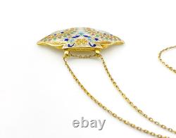 Vintage Indian Guilloche Enamel Fan Pendant Necklace Handmade Vermeil Sterling